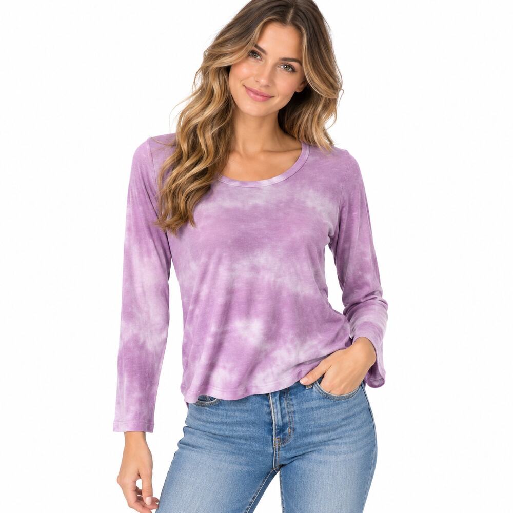 Sundry Women’s Size 2 Purple White Tie Dye Scoop Neck Long Sleeve Top NWT